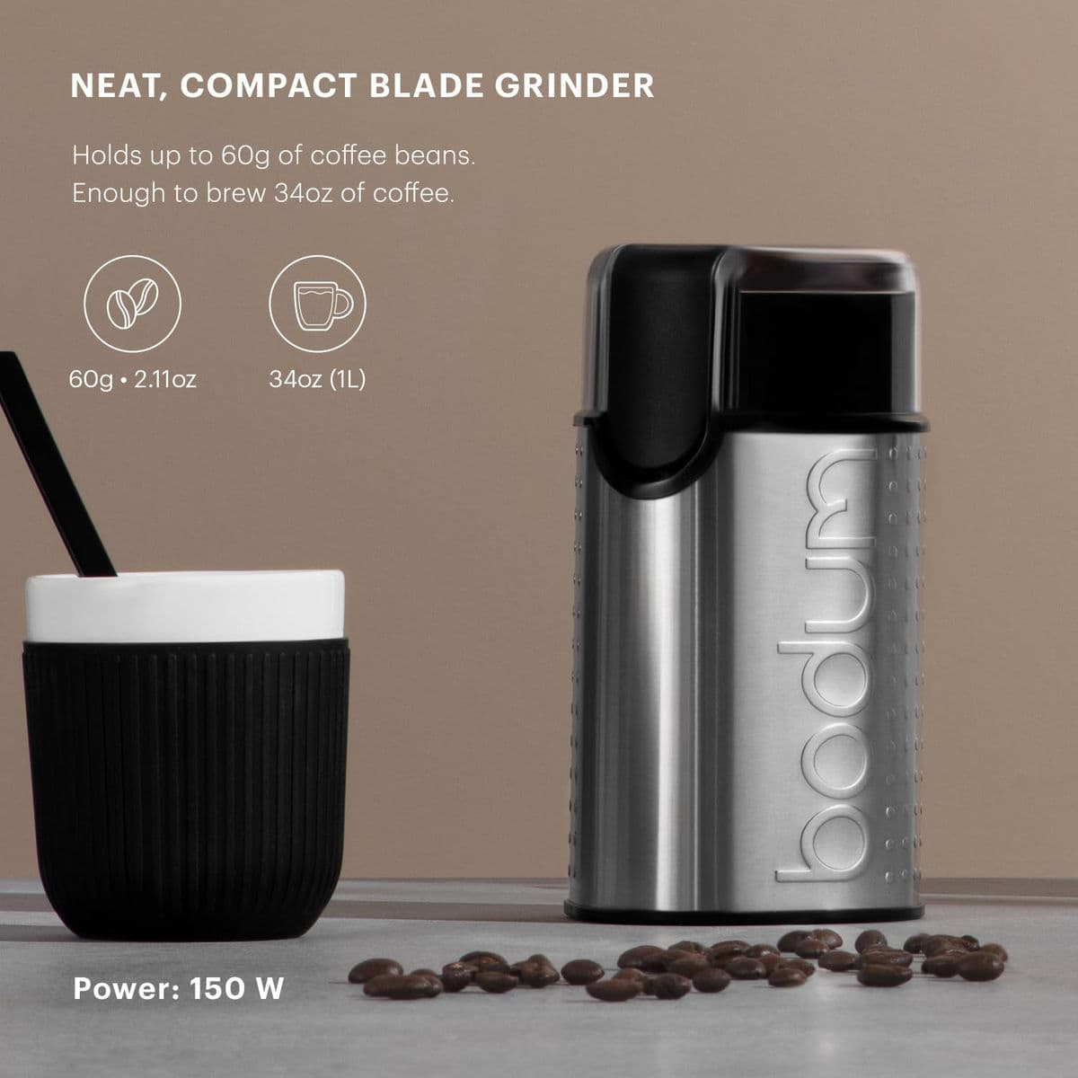 Bodum Bistro electric blade coffee grinder, side view