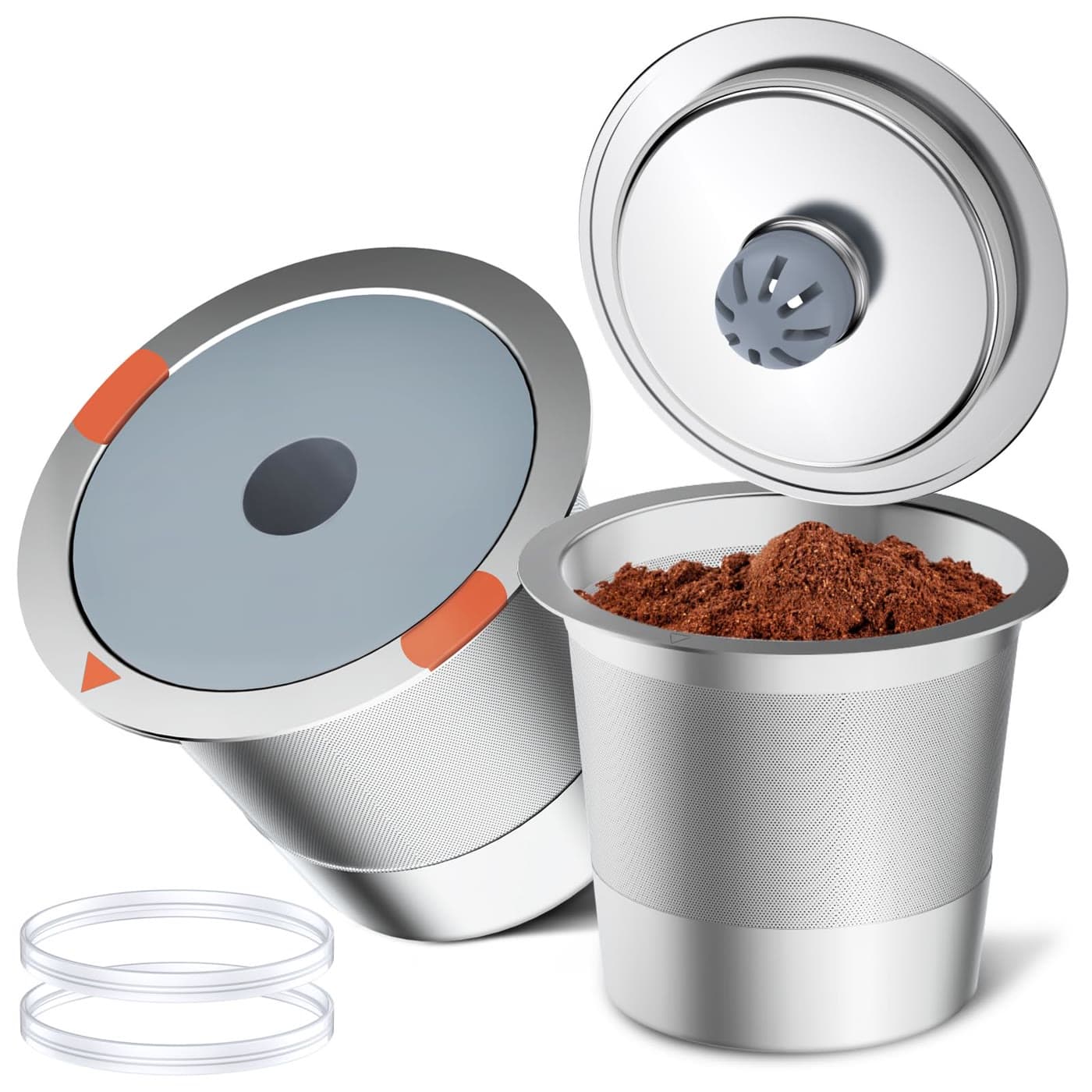 Noalto reusable stainless steel K-cups with coffee grounds